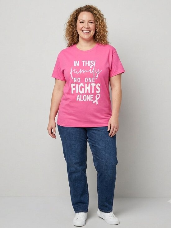 Gildan Tops - Gildan Breast Cancer Awareness T-Shirt Pink In This Family No One Fights Alone L